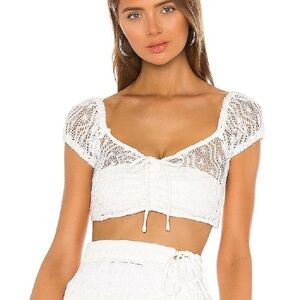 Lovers + Friends Calico Crop Top in White Crochet